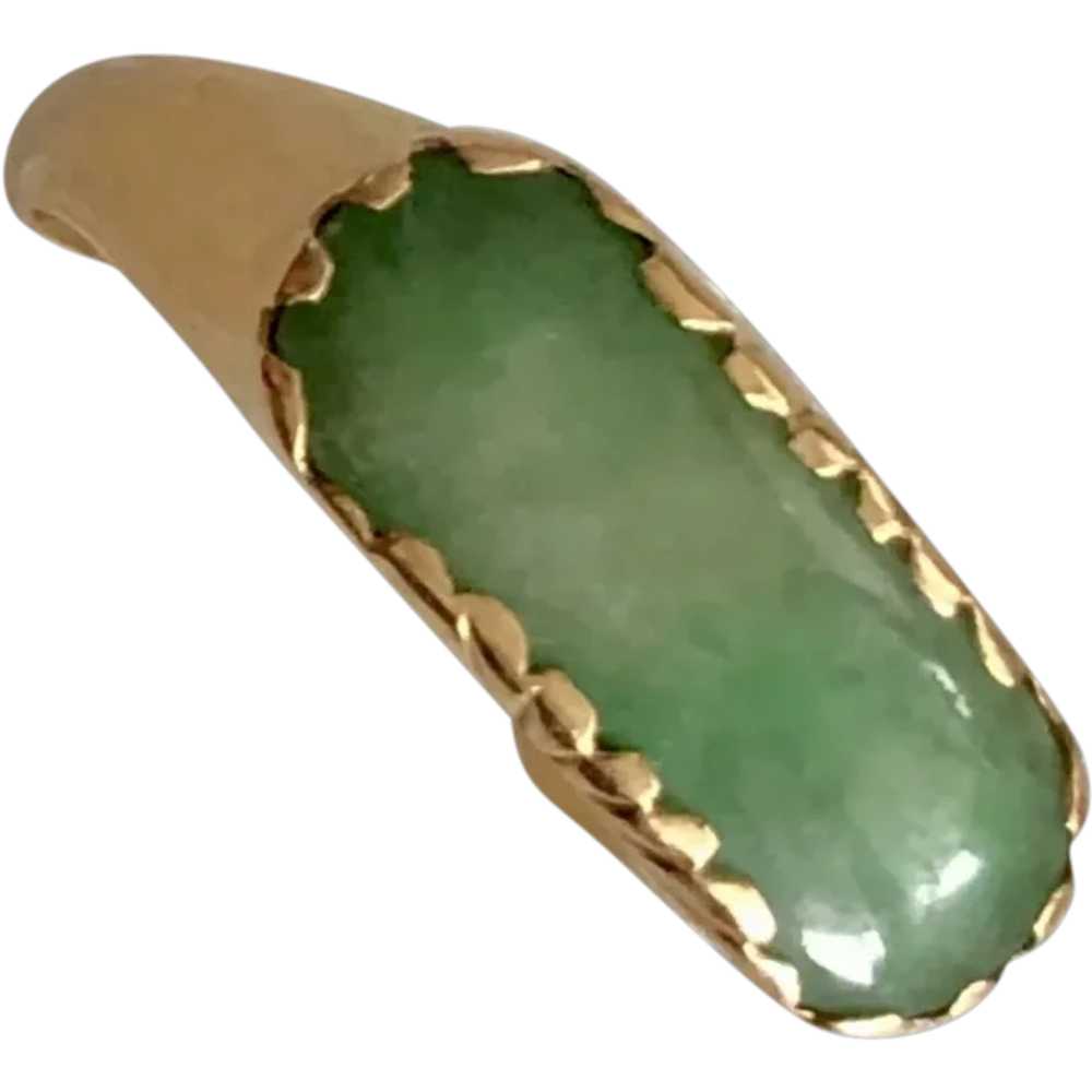 Stunning Vintage 18K Gold Apple Green Jade Jadeit… - image 1