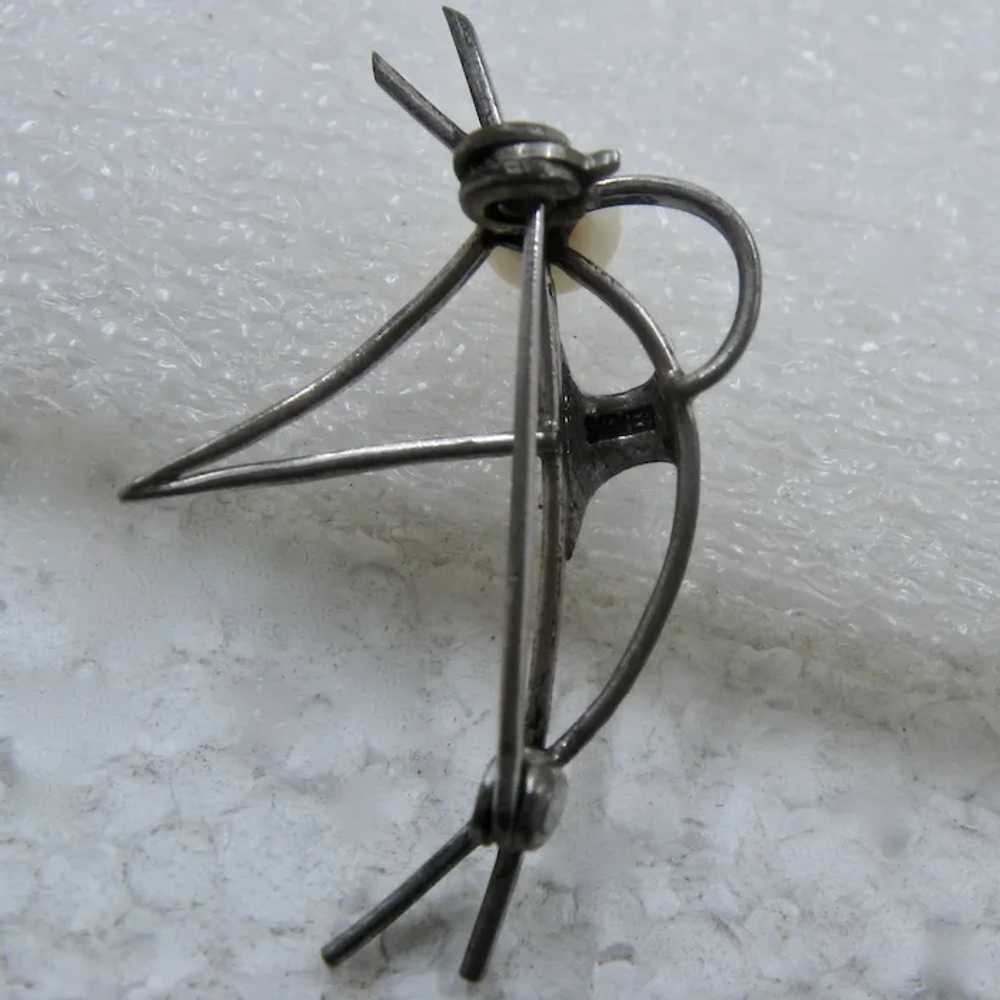 Modernist Silver Bird Pin w/ Pearl Head - image 5