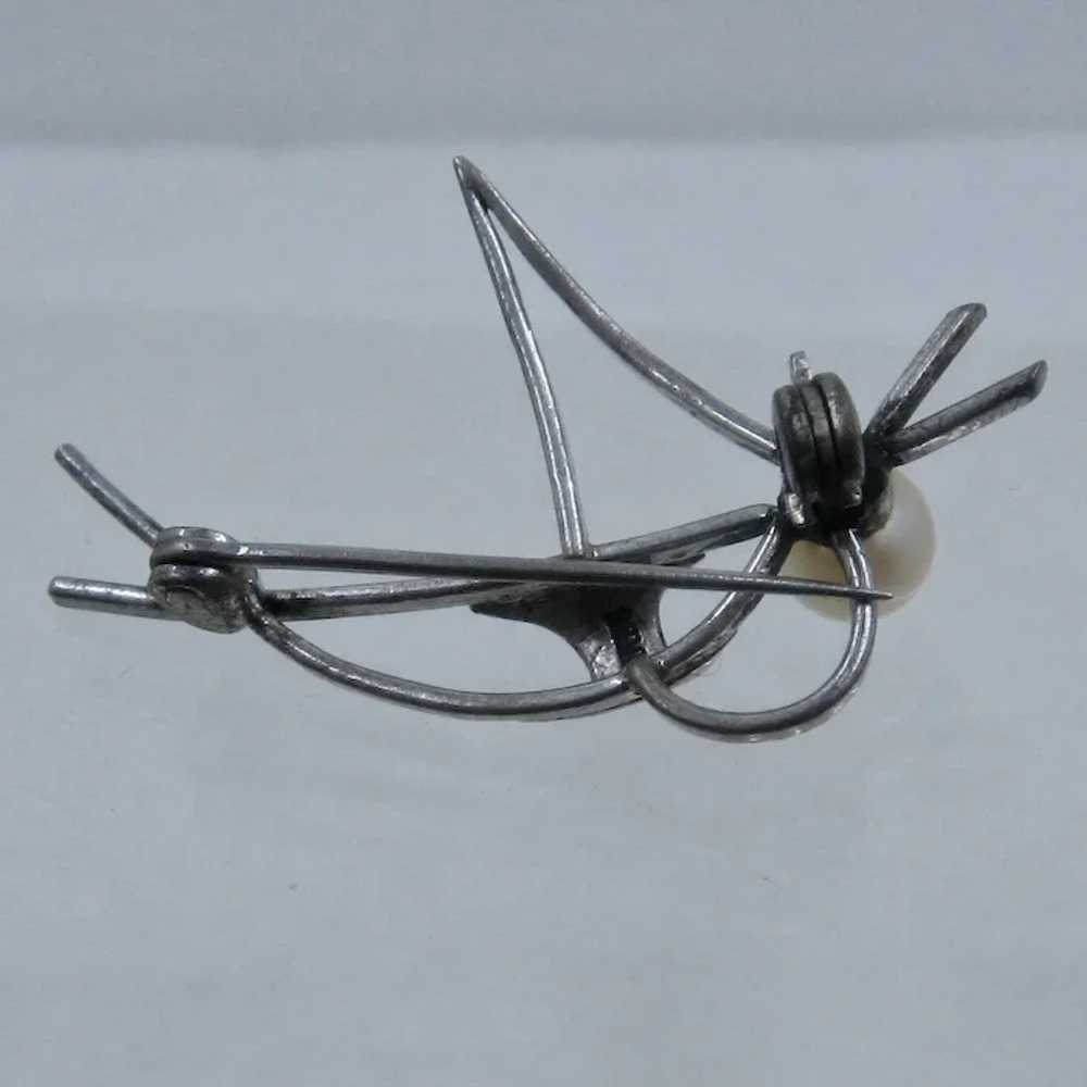 Modernist Silver Bird Pin w/ Pearl Head - image 6