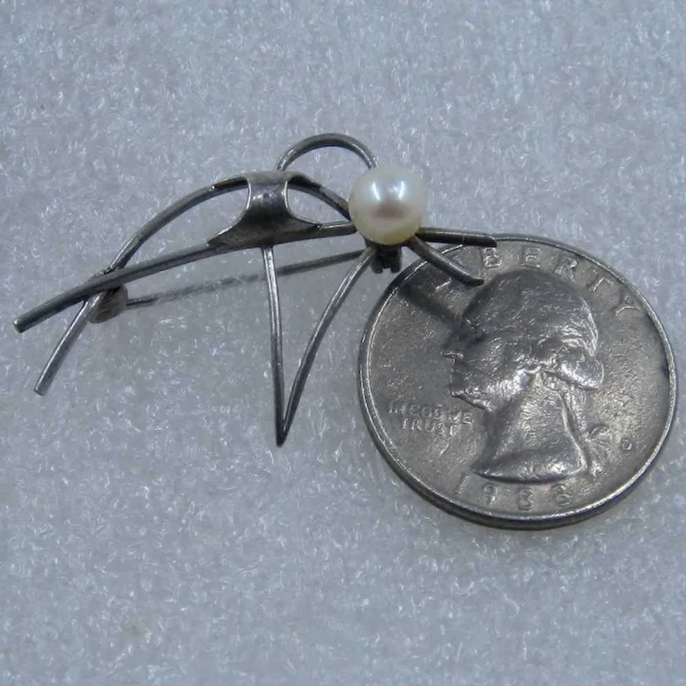 Modernist Silver Bird Pin w/ Pearl Head - image 8