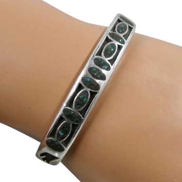 Native American Sterling Shadow Box Cuff Turquois… - image 1