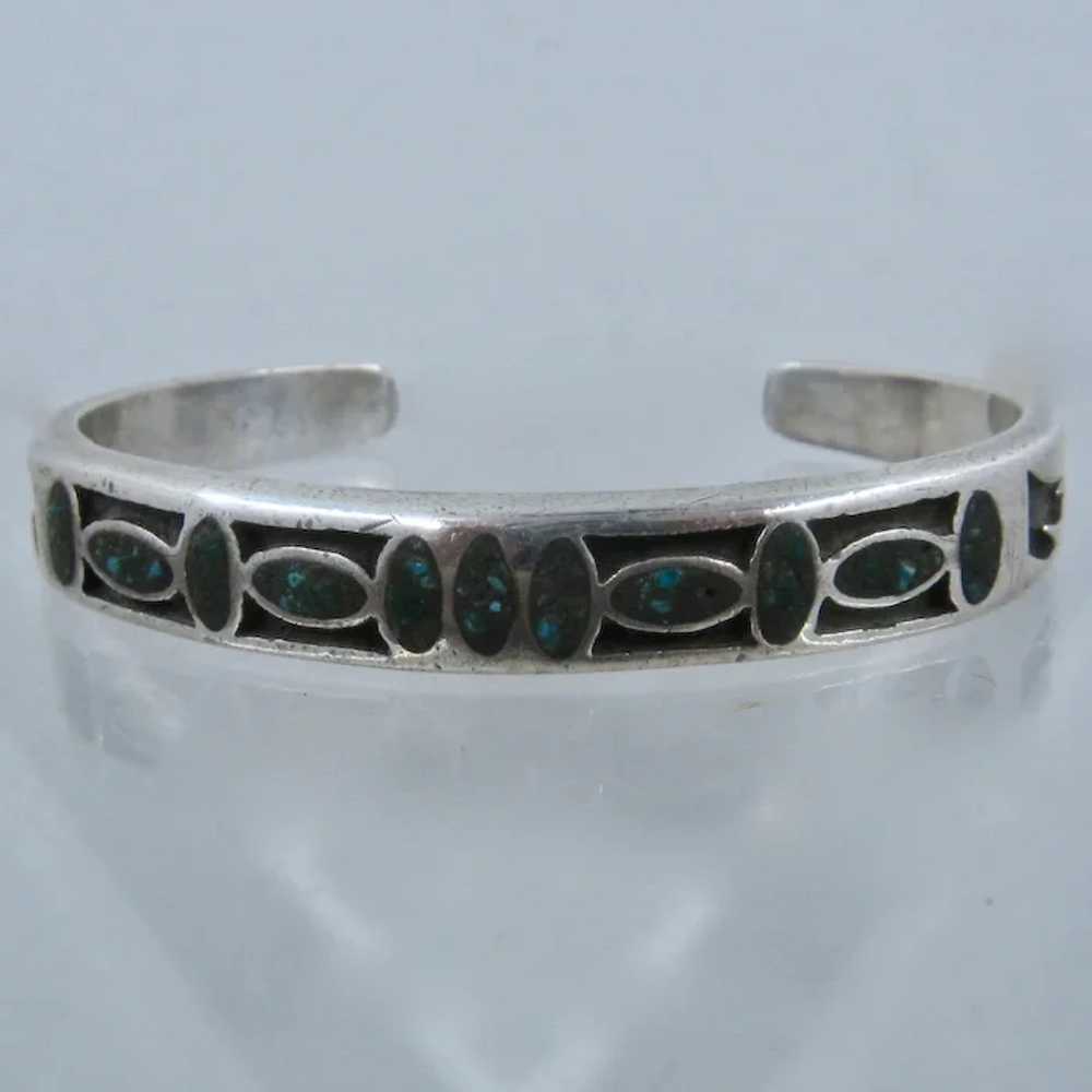 Native American Sterling Shadow Box Cuff Turquois… - image 2
