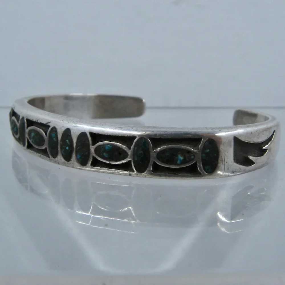 Native American Sterling Shadow Box Cuff Turquois… - image 3