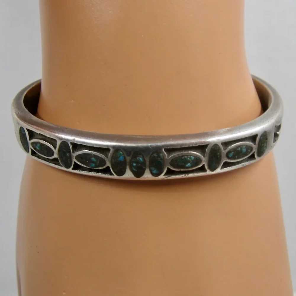 Native American Sterling Shadow Box Cuff Turquois… - image 6