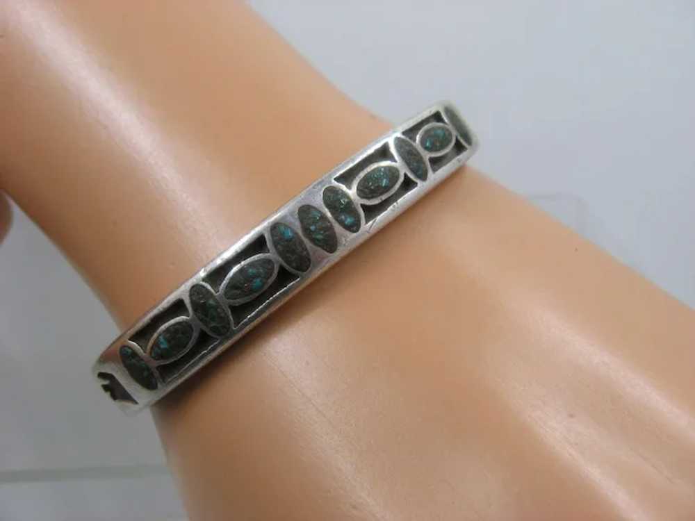 Native American Sterling Shadow Box Cuff Turquois… - image 7