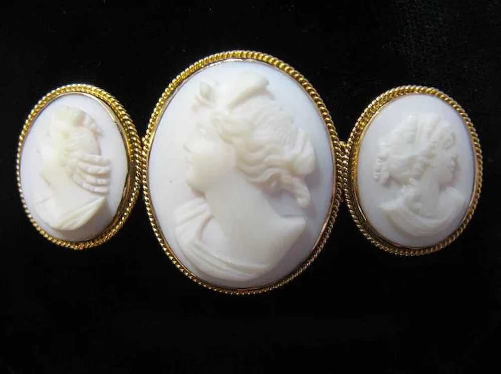 Rare Ca. 1900 Triple Cameo Pin Brooch 14k Three W… - image 2