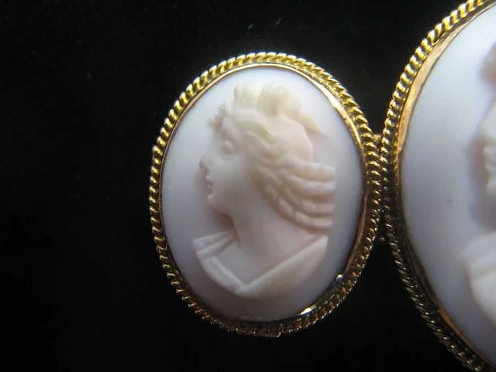 Rare Ca. 1900 Triple Cameo Pin Brooch 14k Three W… - image 3