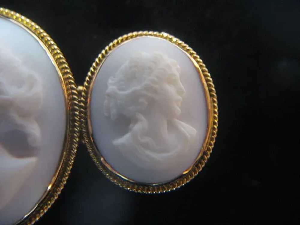 Rare Ca. 1900 Triple Cameo Pin Brooch 14k Three W… - image 5