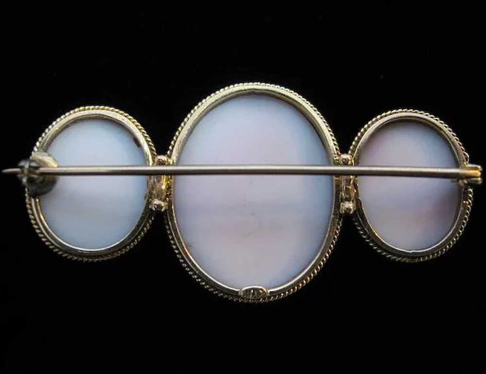 Rare Ca. 1900 Triple Cameo Pin Brooch 14k Three W… - image 6