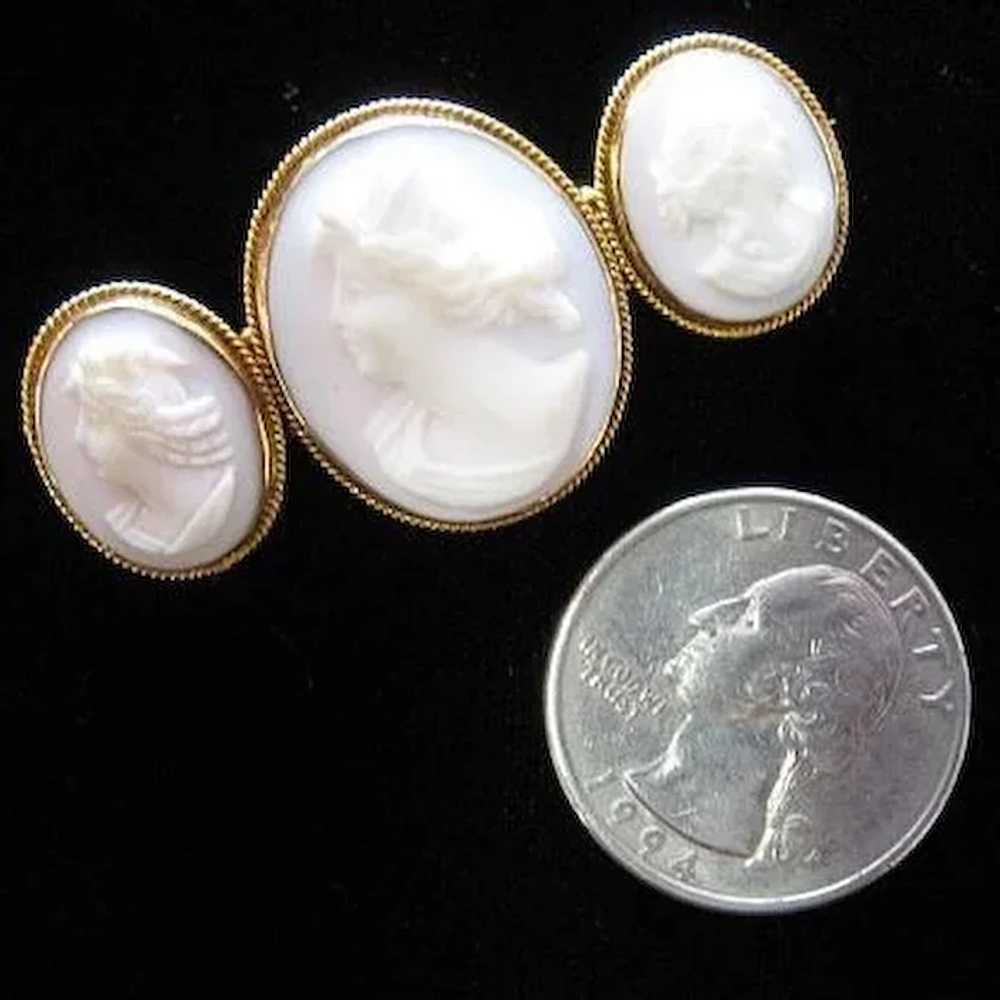 Rare Ca. 1900 Triple Cameo Pin Brooch 14k Three W… - image 9