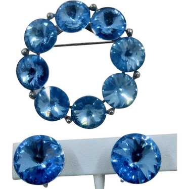 1960s Weiss Blue Rivoli Pin & Earrings Set