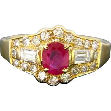 Vintage Ruby and Diamonds Baguette Ring, 18kt Yel… - image 1