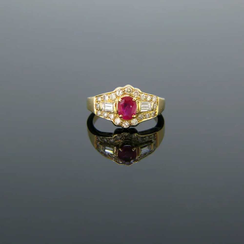 Vintage Ruby and Diamonds Baguette Ring, 18kt Yel… - image 2