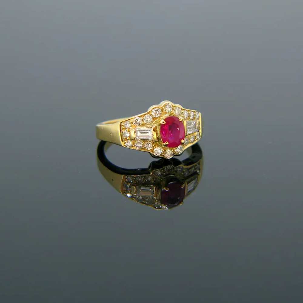 Vintage Ruby and Diamonds Baguette Ring, 18kt Yel… - image 3
