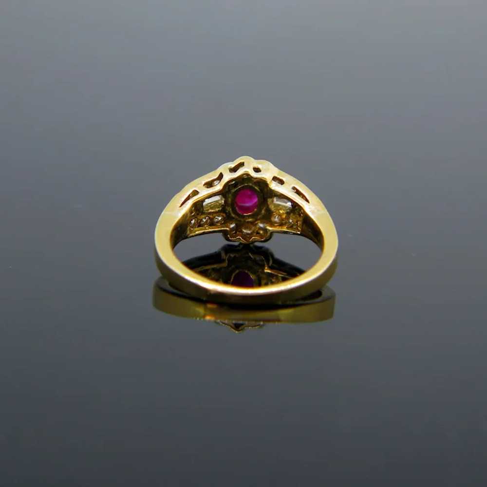 Vintage Ruby and Diamonds Baguette Ring, 18kt Yel… - image 5