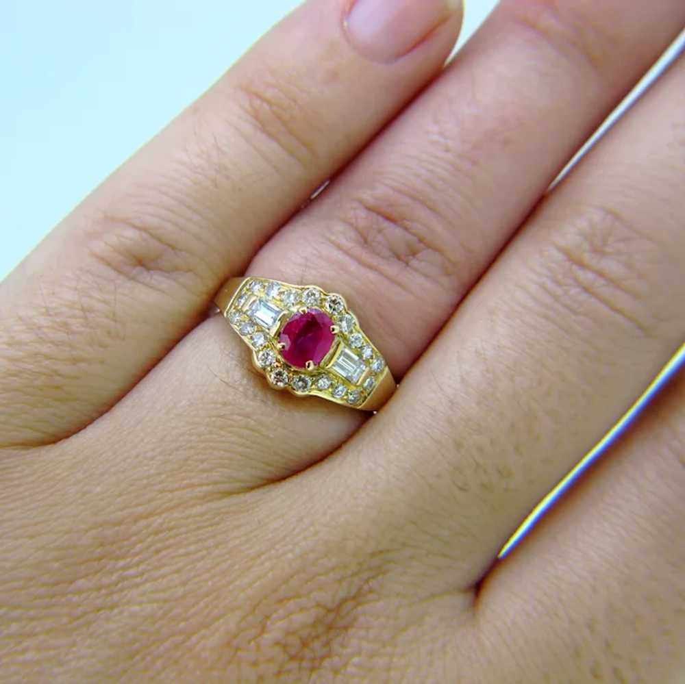 Vintage Ruby and Diamonds Baguette Ring, 18kt Yel… - image 8