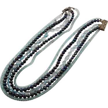 Blue Topaz and Peacock Pearl Multi-Strand Necklace - image 1