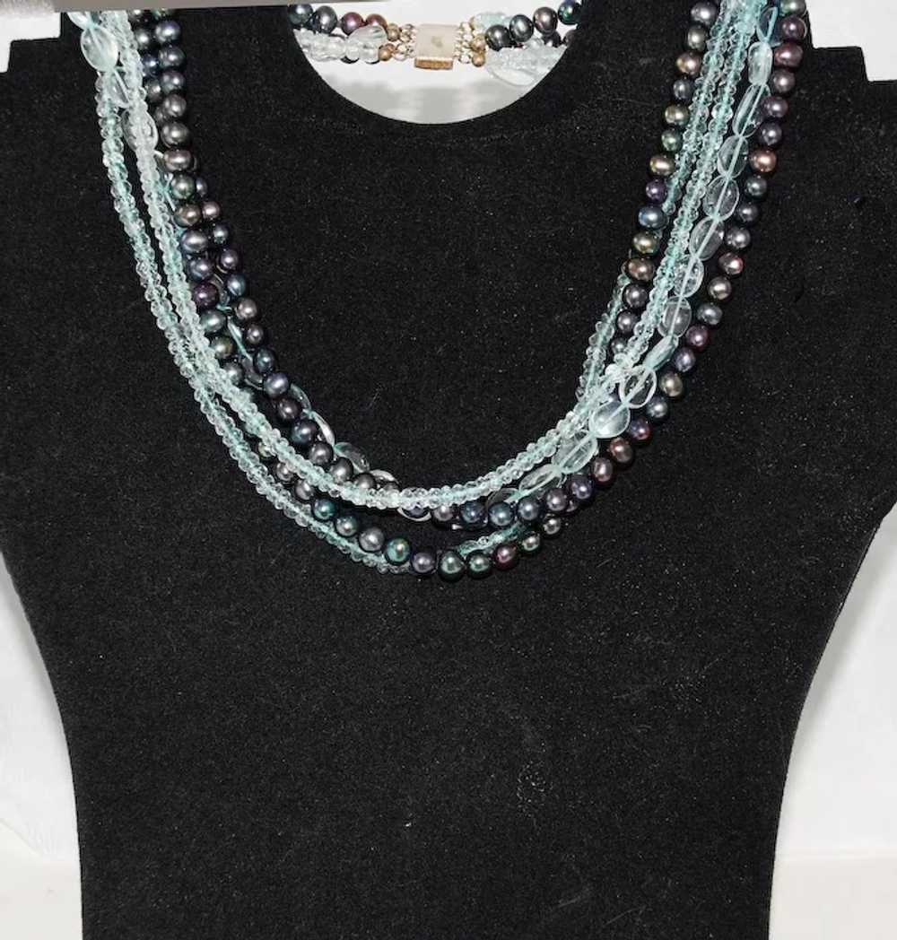 Blue Topaz and Peacock Pearl Multi-Strand Necklace - image 2