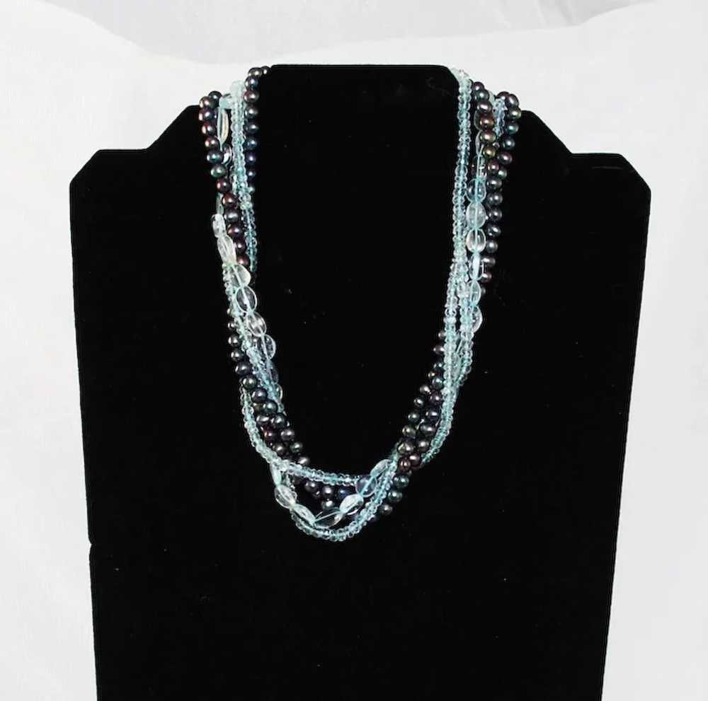 Blue Topaz and Peacock Pearl Multi-Strand Necklace - image 3