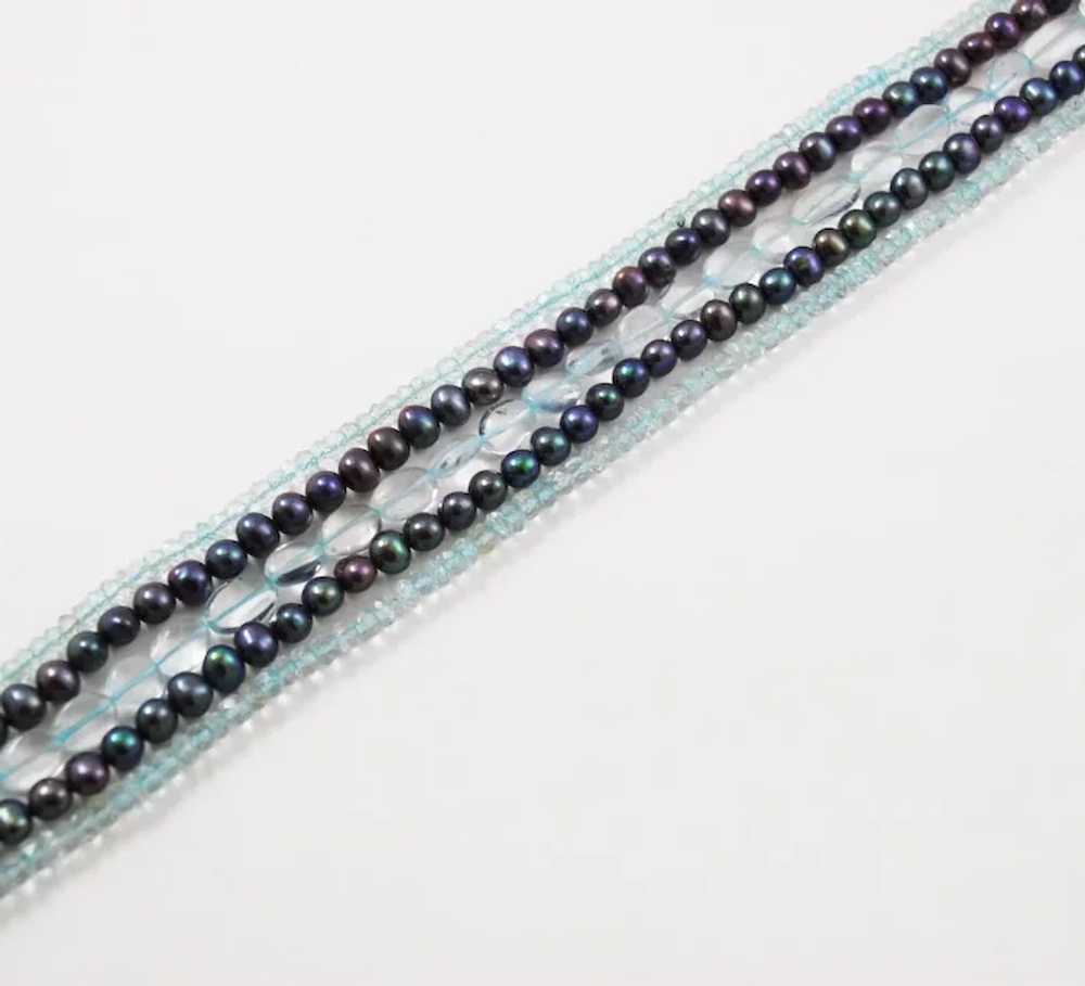 Blue Topaz and Peacock Pearl Multi-Strand Necklace - image 4