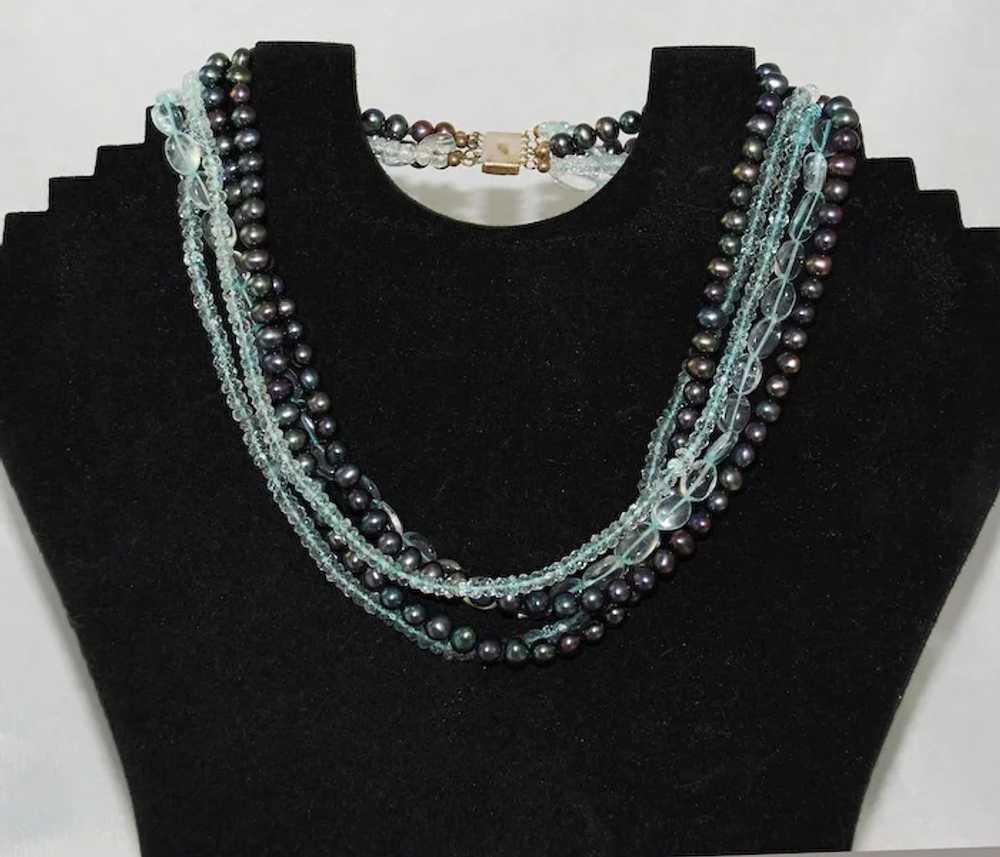 Blue Topaz and Peacock Pearl Multi-Strand Necklace - image 5