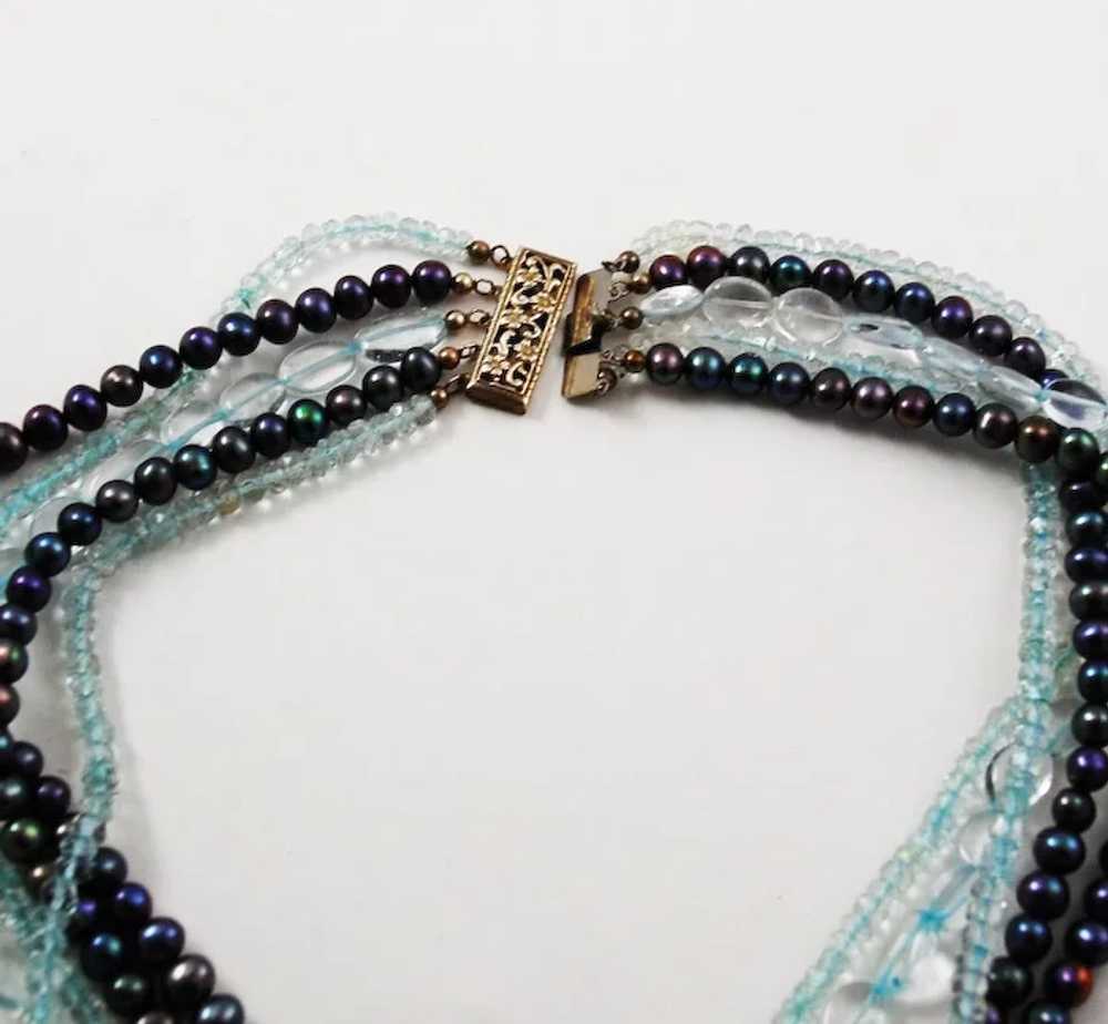 Blue Topaz and Peacock Pearl Multi-Strand Necklace - image 6