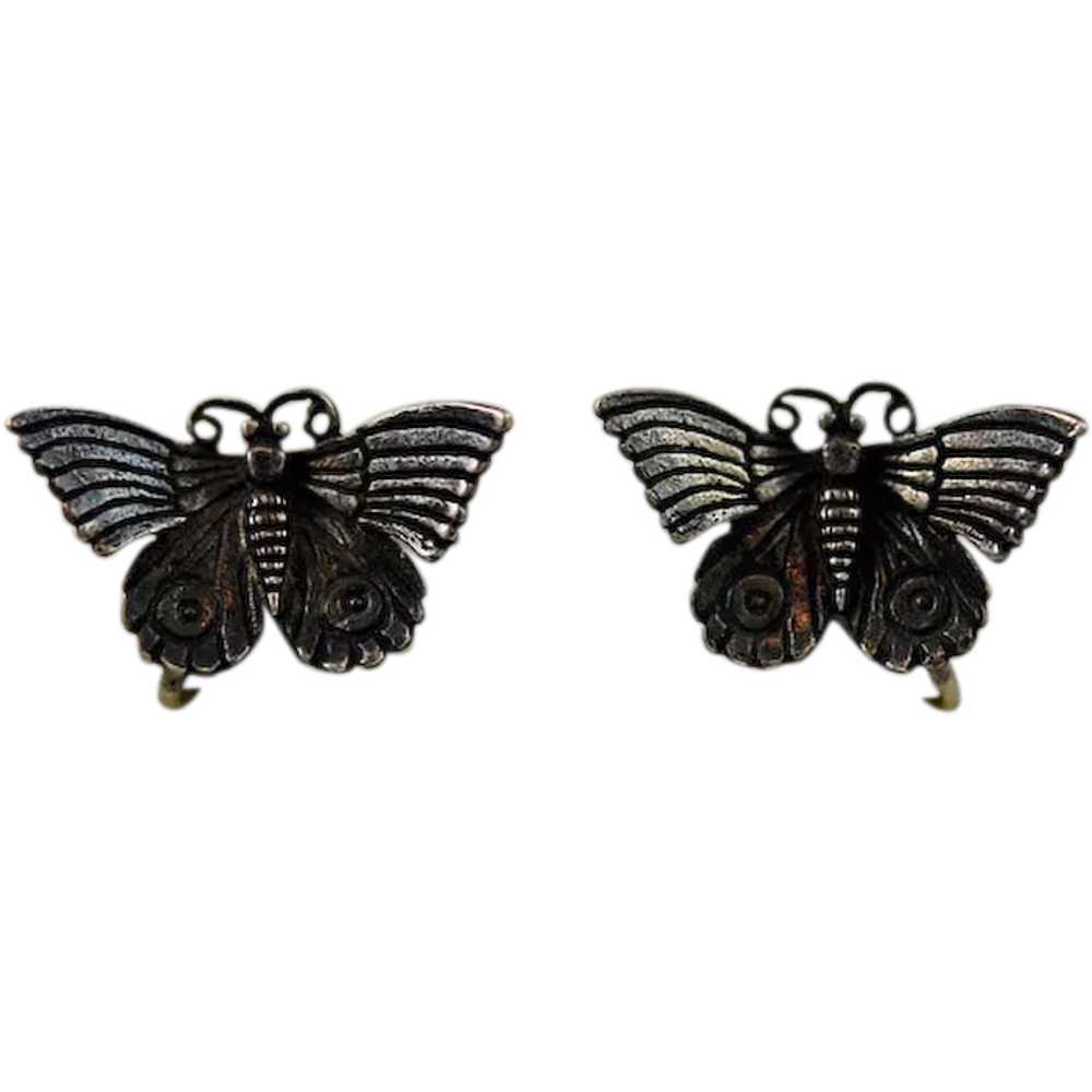 Sterling Silver Butterfly Screw On Earrings - image 1