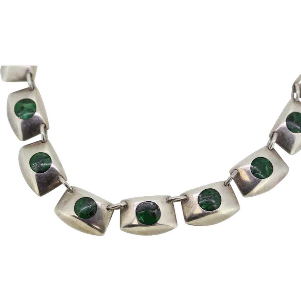 Sterling Silver Rectangle Link Malachite Pieces N… - image 1