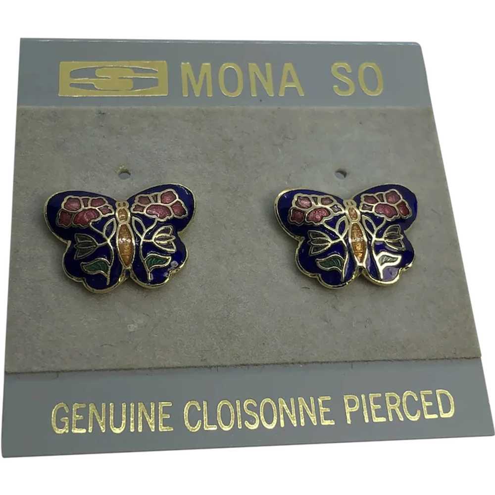 Mona So Genuine Cloisonné Butterfly Pierced Stud … - image 1