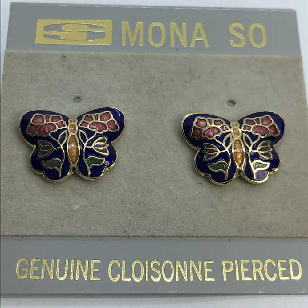 Mona So Genuine Cloisonné Butterfly Pierced Stud … - image 2