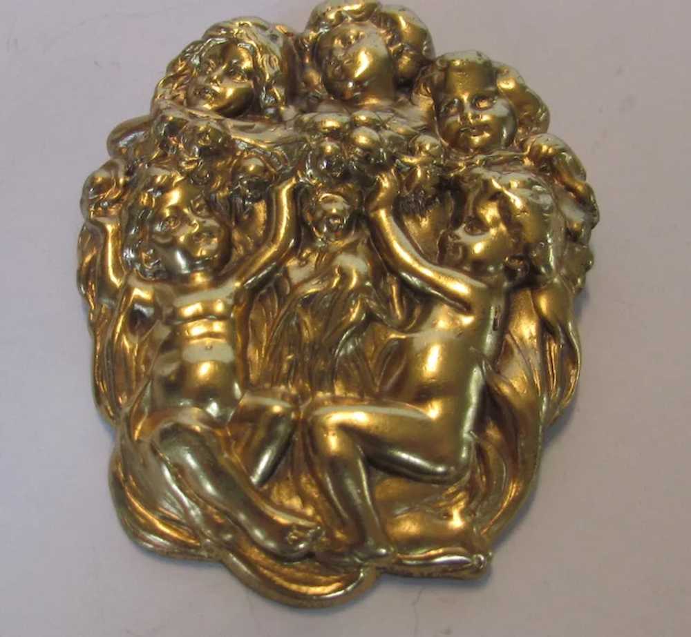 Vintage Joseff Five Cherub Pin In Russian Goldtone - image 5