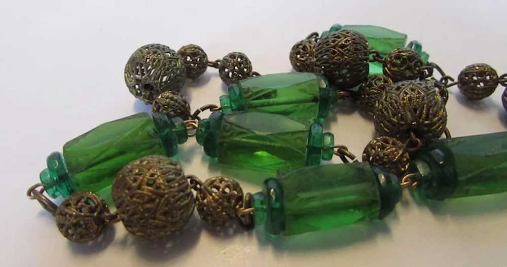 Vintage Deco Green Crystals Enhanced With Filagre… - image 2