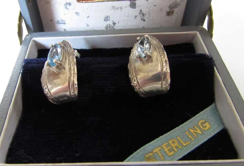 Sterling Silver Blue Topaz Pierced Earrings - image 2