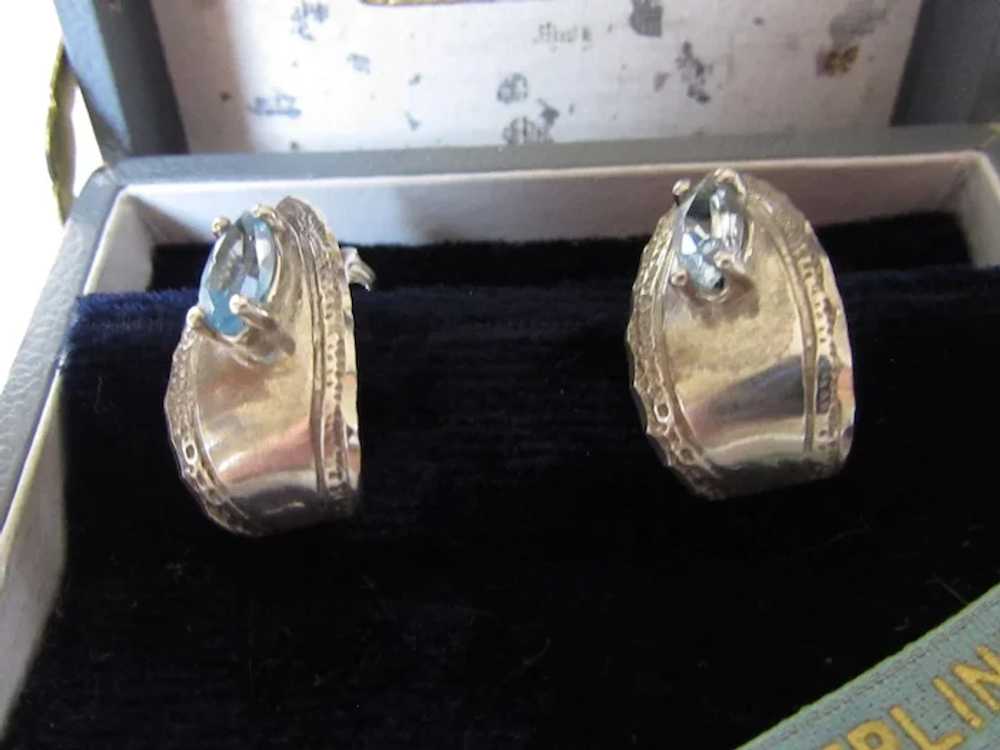 Sterling Silver Blue Topaz Pierced Earrings - image 3