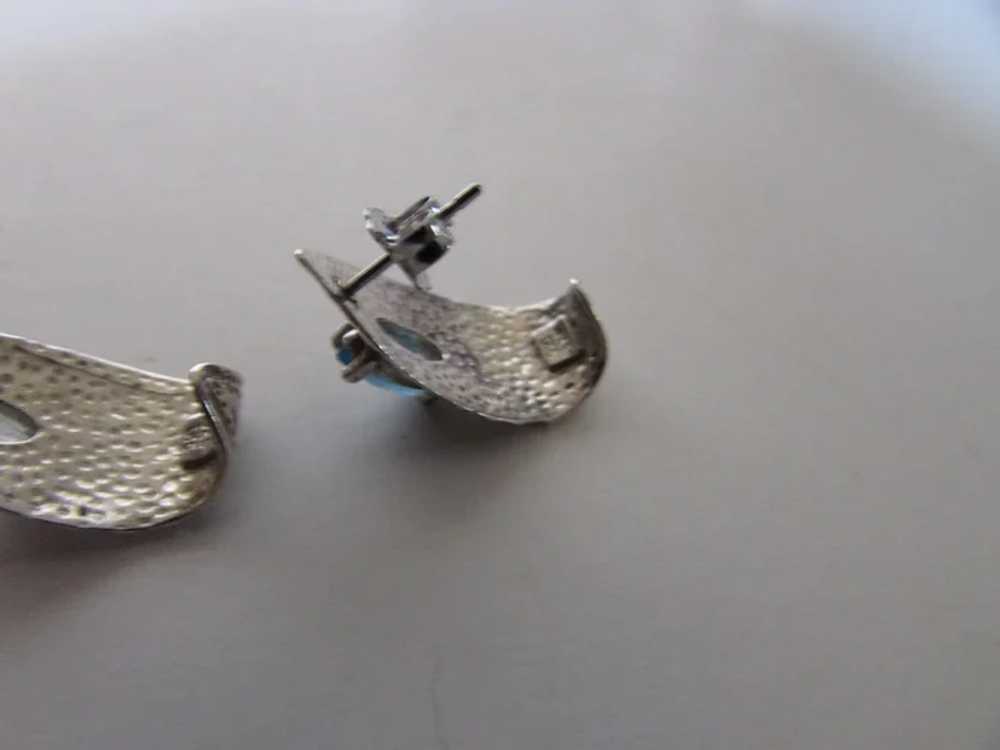 Sterling Silver Blue Topaz Pierced Earrings - image 5