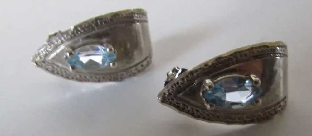 Sterling Silver Blue Topaz Pierced Earrings - image 7