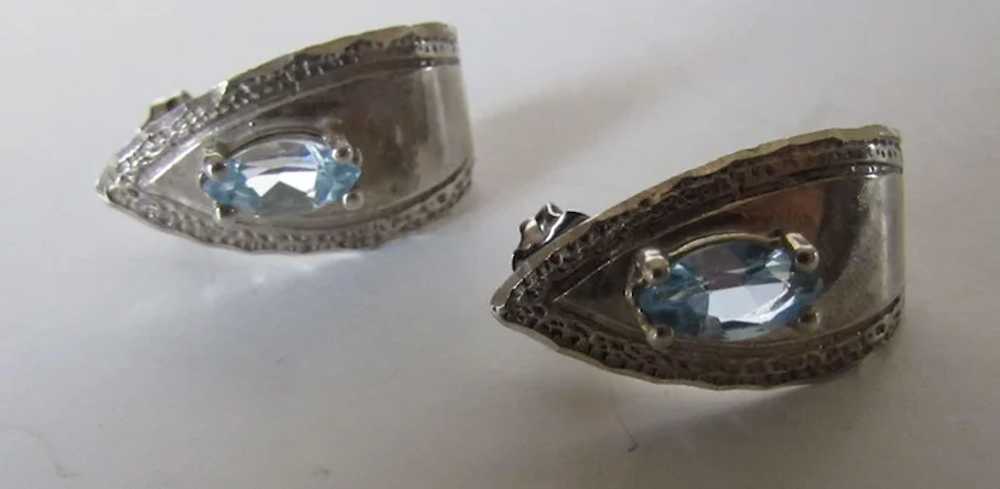 Sterling Silver Blue Topaz Pierced Earrings - image 8