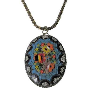 Micro Mosaic Pendant Circa 1900 In Floral Pattern… - image 1