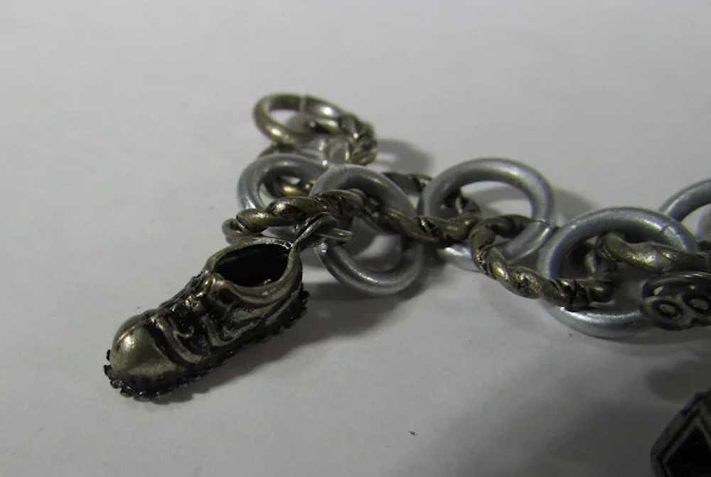 Vintage Silver Tone Charm Bracelet With Four Char… - image 11