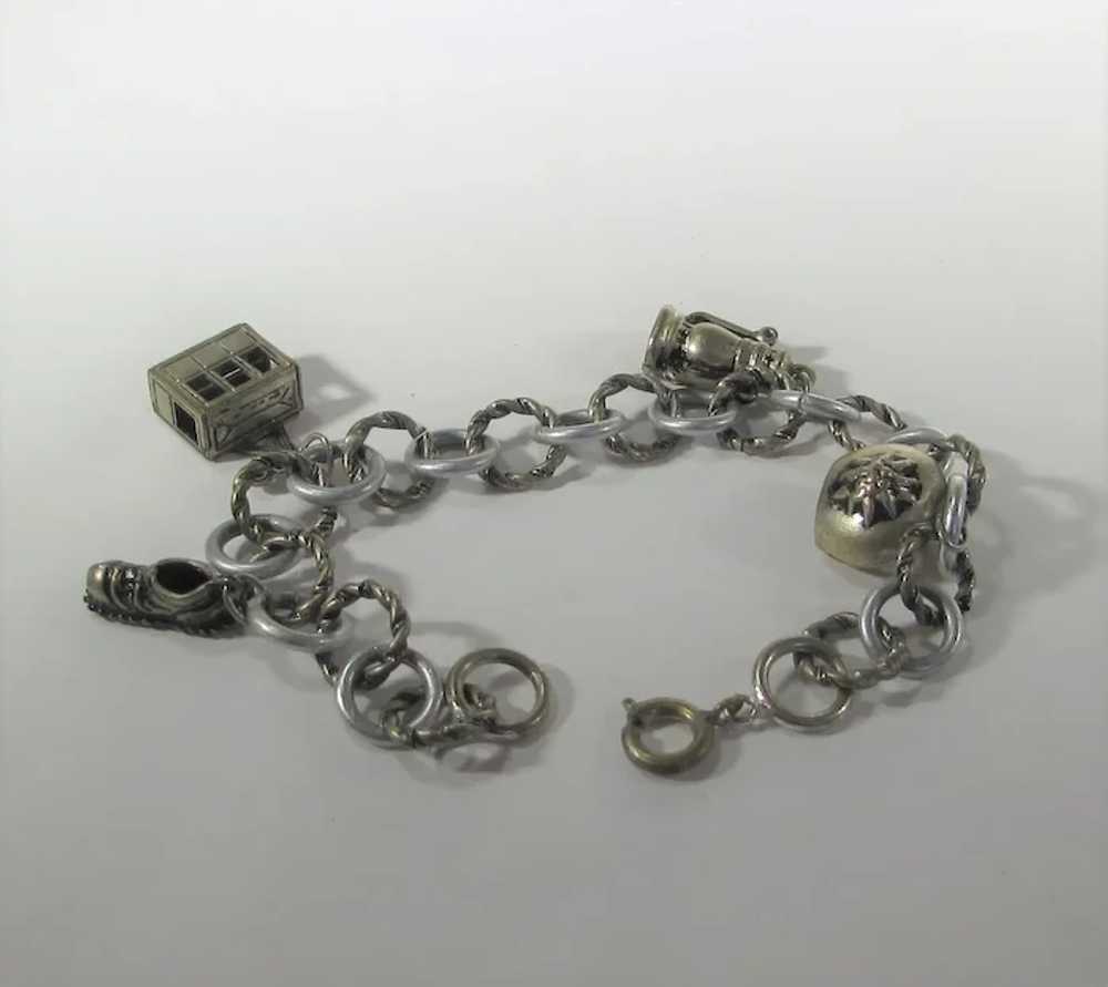 Vintage Silver Tone Charm Bracelet With Four Char… - image 12