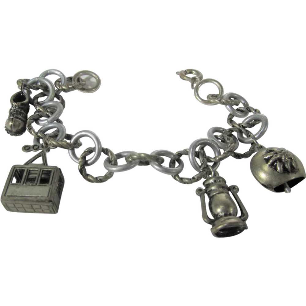 Vintage Silver Tone Charm Bracelet With Four Char… - image 1