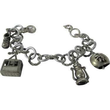 Vintage Silver Tone Charm Bracelet With Four Charm