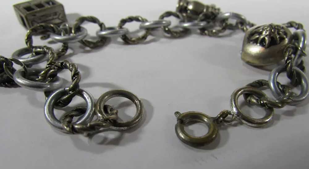 Vintage Silver Tone Charm Bracelet With Four Char… - image 3