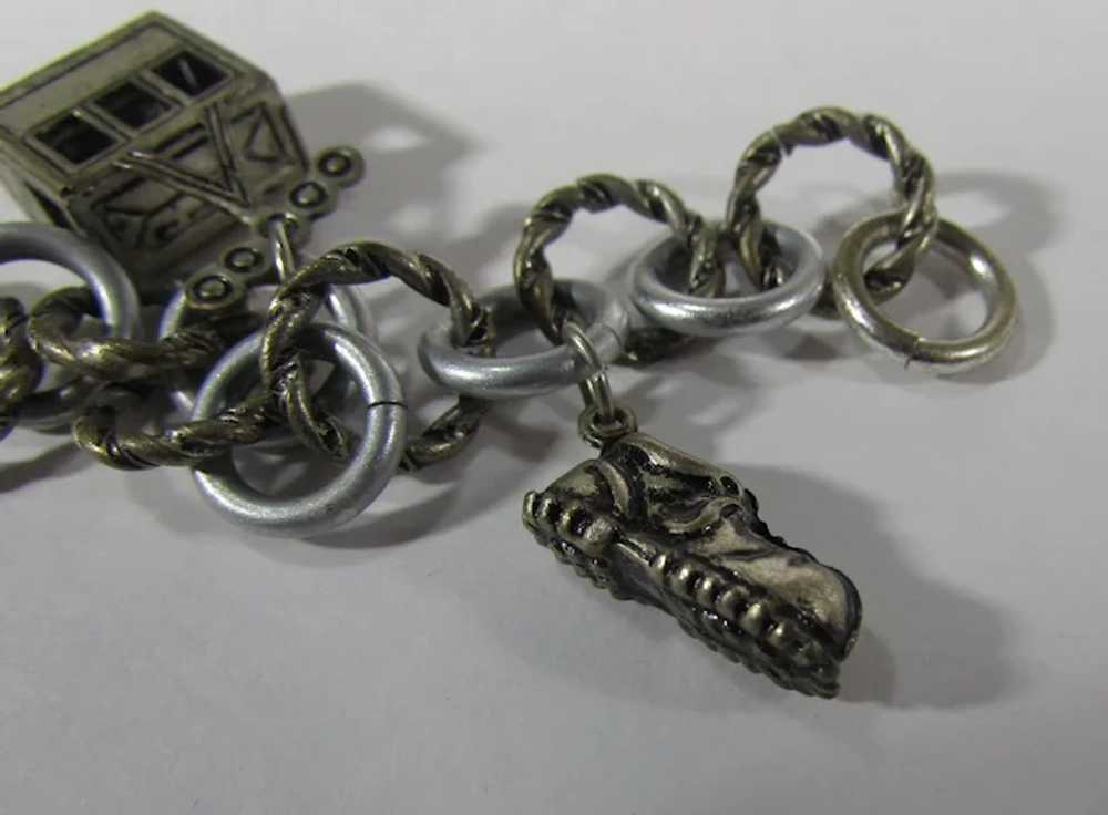 Vintage Silver Tone Charm Bracelet With Four Char… - image 5