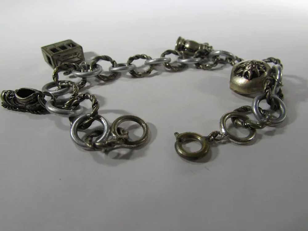 Vintage Silver Tone Charm Bracelet With Four Char… - image 8