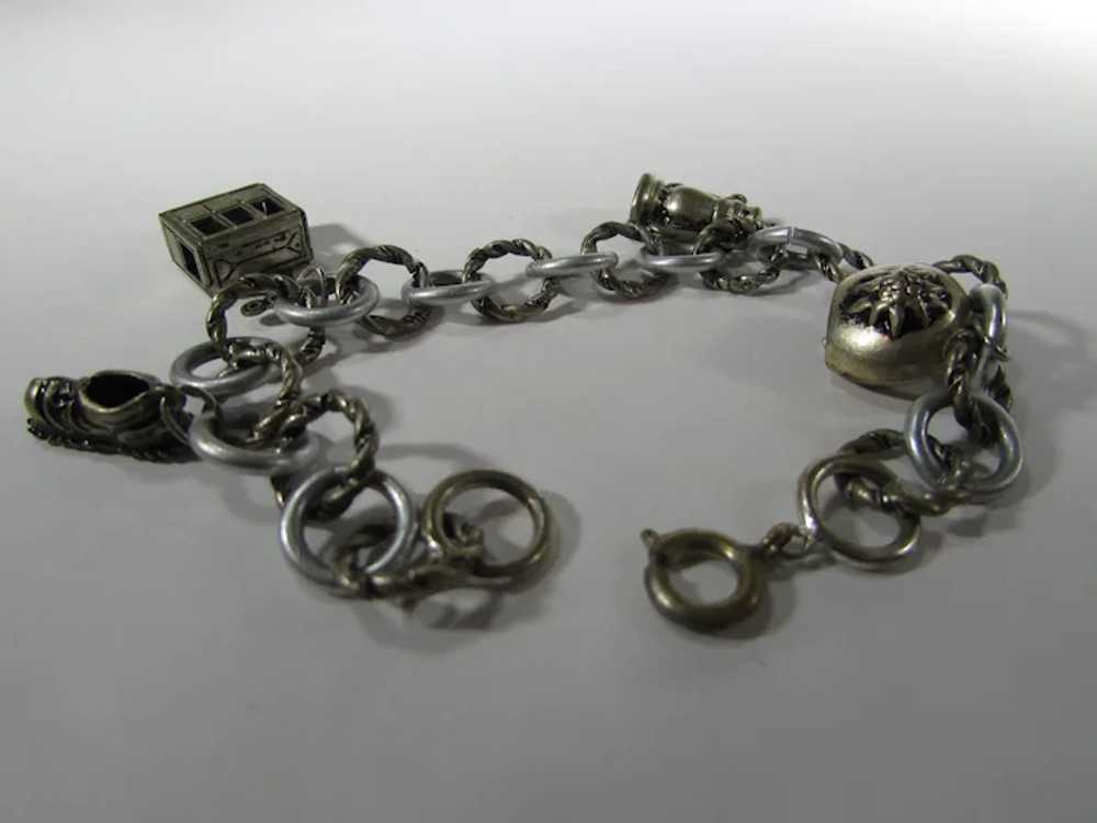 Vintage Silver Tone Charm Bracelet With Four Char… - image 9