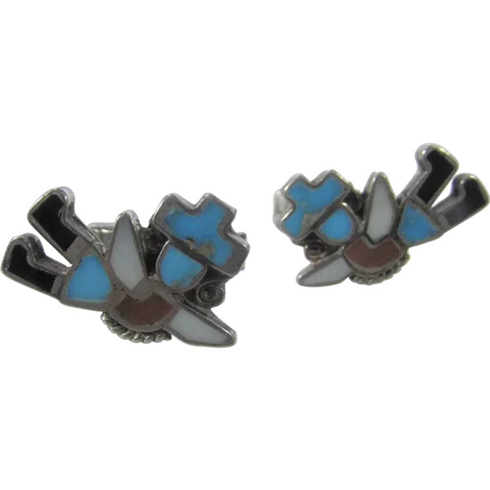 Native American Sterling Silver Cufflinks With In… - image 1