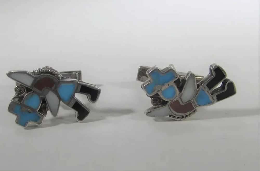 Native American Sterling Silver Cufflinks With In… - image 2