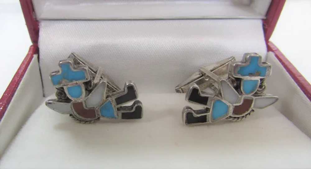 Native American Sterling Silver Cufflinks With In… - image 9