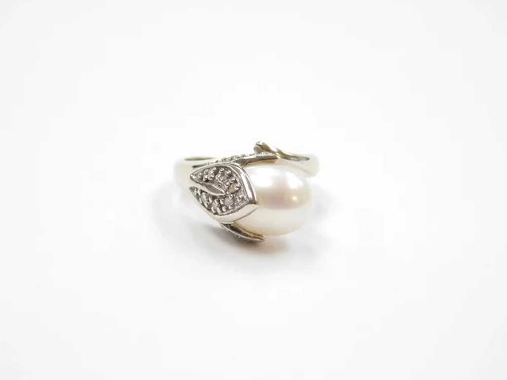 14k White Gold Cultured Pearl and Diamond Tulip B… - image 2